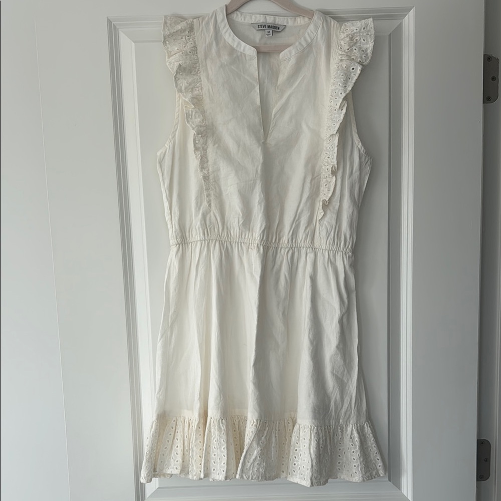 Steve Madden Off White Ruffle Sleeveless Eyelet Dress - Picture 3 of 7
